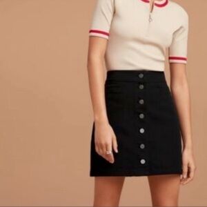 Wilfred Free Corduroy Black A-Line Button Down Mini Skirt size 8